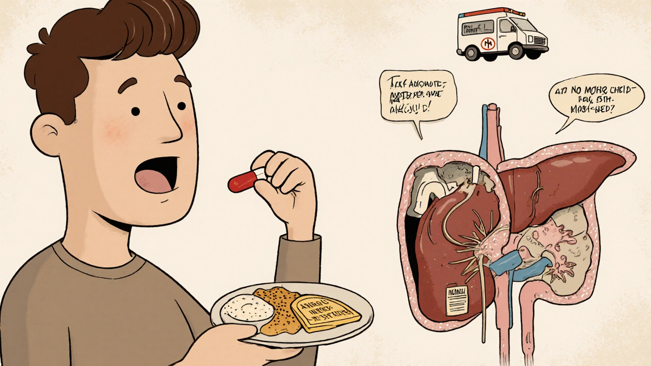 Patient prenant une gélule avec un repas, tandis que dans son corps, un facteur Xa est verrouillé et la thrombine disparaît.