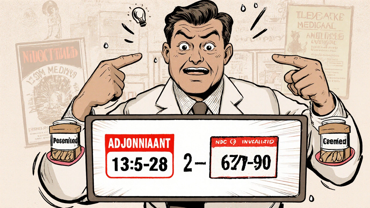 Pharmaciennne corrigeant un code NDC incorrect sur un écran de facturation.