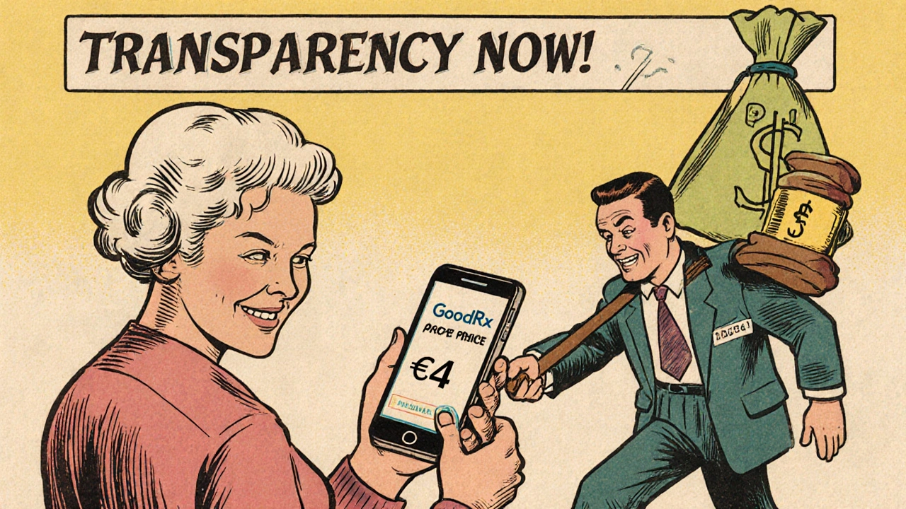 Un patient paie en espèces avec GoodRx, tandis qu&#039;un bureaucrate des PBMs est emmené par une loi de transparence.