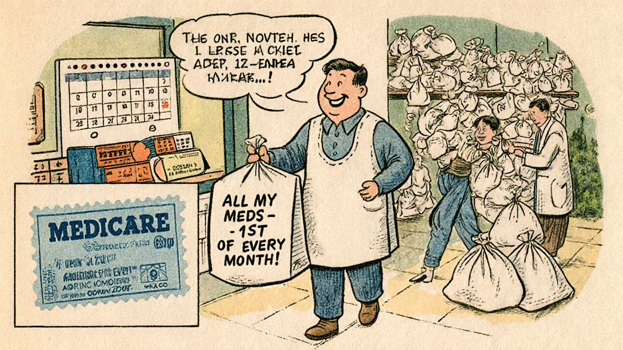 Un patient sort avec un seul sac contenant tous ses médicaments, tandis que d&#039;autres sont submergés par plusieurs sacs.