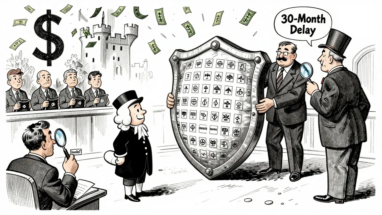 Bataille judiciaire entre un générique et un bouclier de brevets, avec un délai de 30 mois et des patients sans argent.