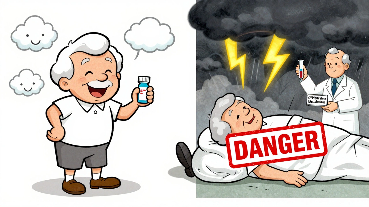 Comparaison en deux parties : patient heureux vs patient effondré, illustration vintage éducative.