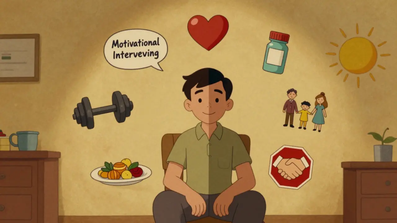 Une personne entourée de neuf éléments clés du traitement intégré, dans un cadre apaisant et bienveillant.