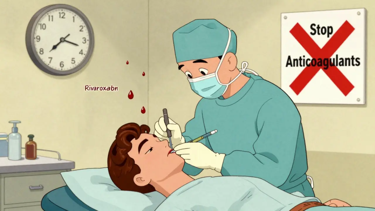 Chirurgien effectuant un lifting facial avec des anticoagulants qui s'évaporent en toute sécurité, style cartoon vintage.