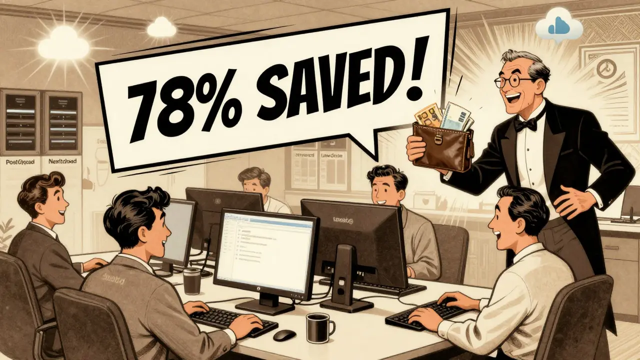 Des employés remplacent des ordinateurs coûteux par des solutions open source dans un bureau.