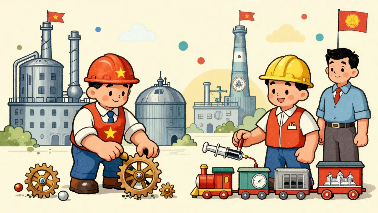 Vietnam et Cambodge comme artisans spécialisés construisant des composants médicaux entre les géants pharmaceutiques asiatiques.