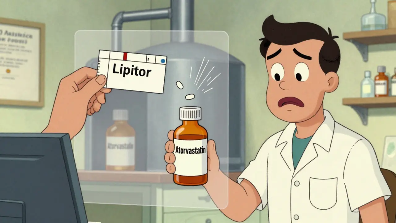 Un patient reçoit un médicament générique sans marque, alors qu'il attendait la version avec nom commercial, mais les pilules à l'intérieur sont identiques.