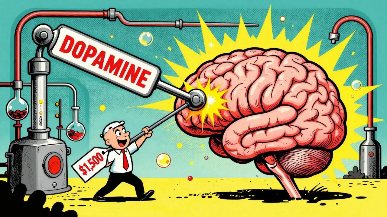 Représentation imaginaire du cerveau libérant de la dopamine suite à un prix élevé.