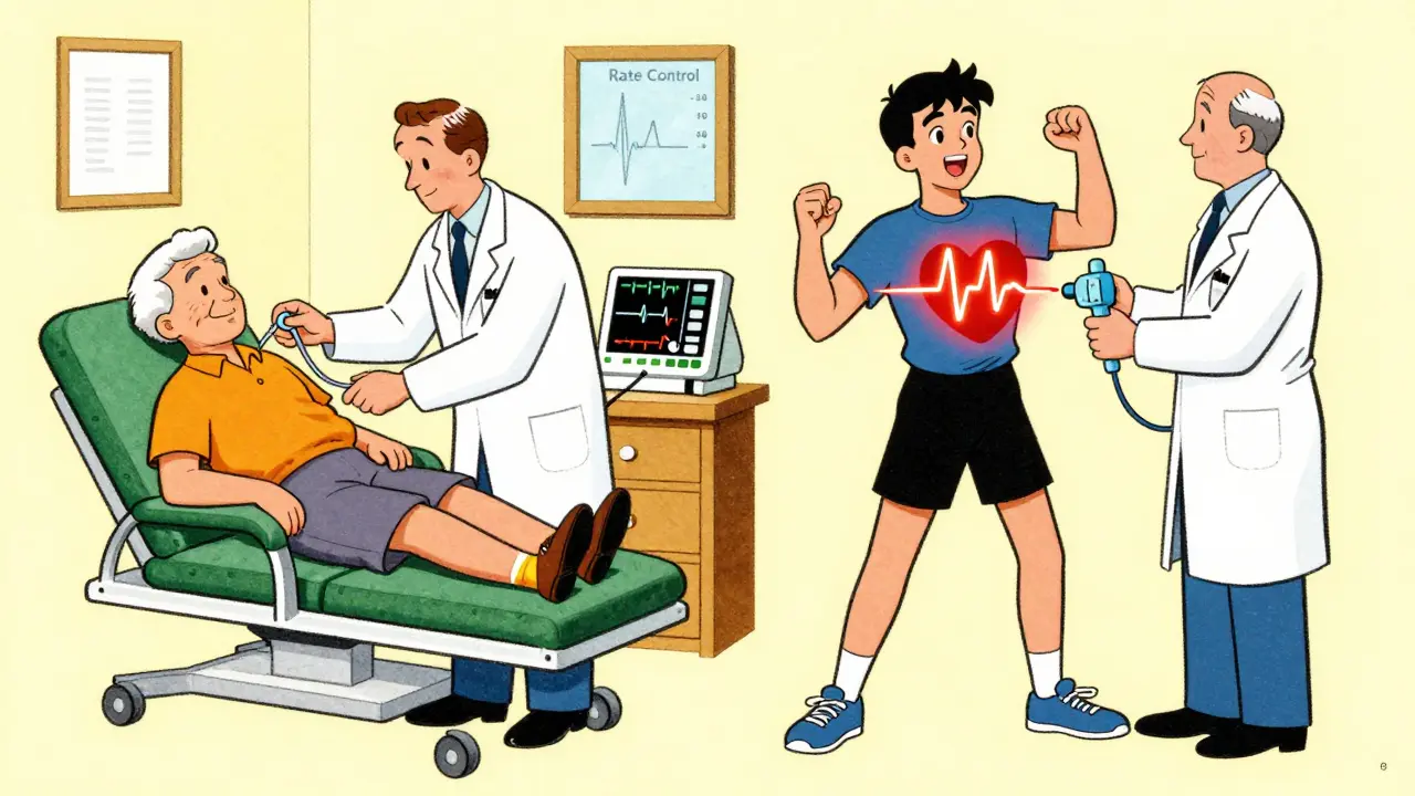 Comparaison vintage entre contrôle de fréquence et de rythme cardiaque