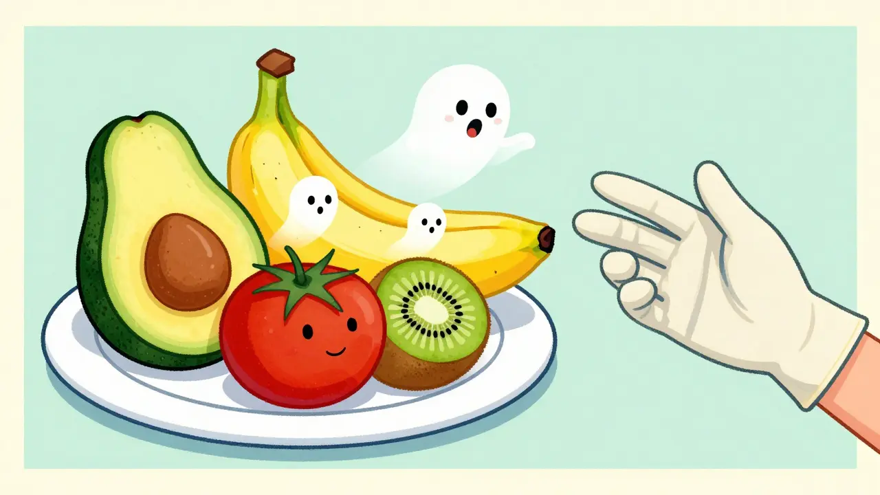 Fruits comme avocat et banane illustrant la réactivité croisée au latex