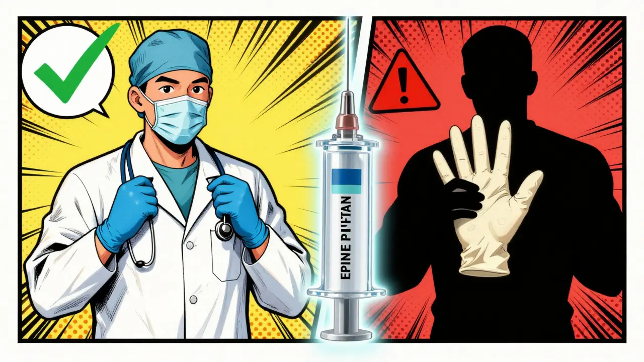 Gants en nitrile sûrs et auto-injecteur d'adrénaline pour gérer l'allergie