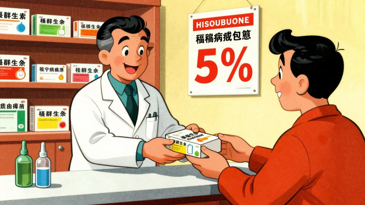 Pharmacien livrant des médicaments à prix réduit, dessin animé classique