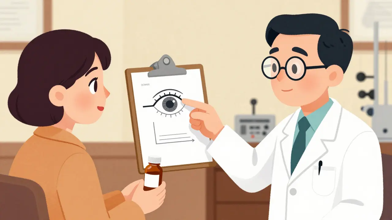 Consultation médicale rassurante avec examen préventif, illustration vintage
