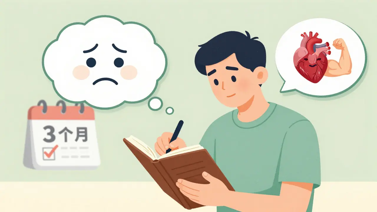 Patient tenant un journal de suivi pour surveiller ses symptômes après changement