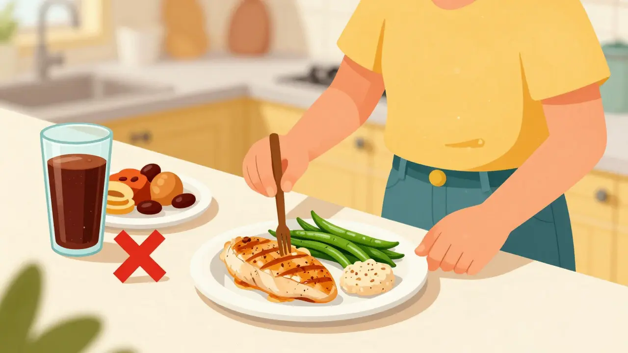 Personne préparant un petit repas riche en protéines et pauvre en gras pour limiter les nausées