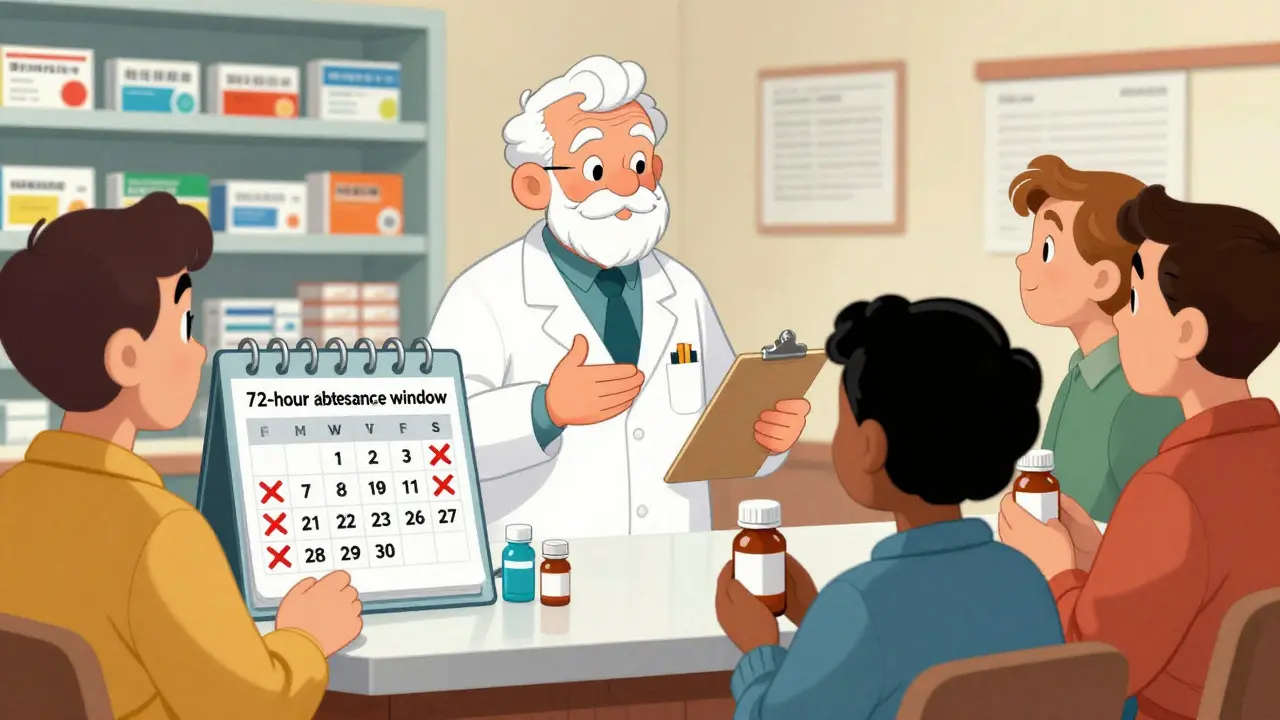 Pharmacien conseillant des patients sur les délais d'abstinence