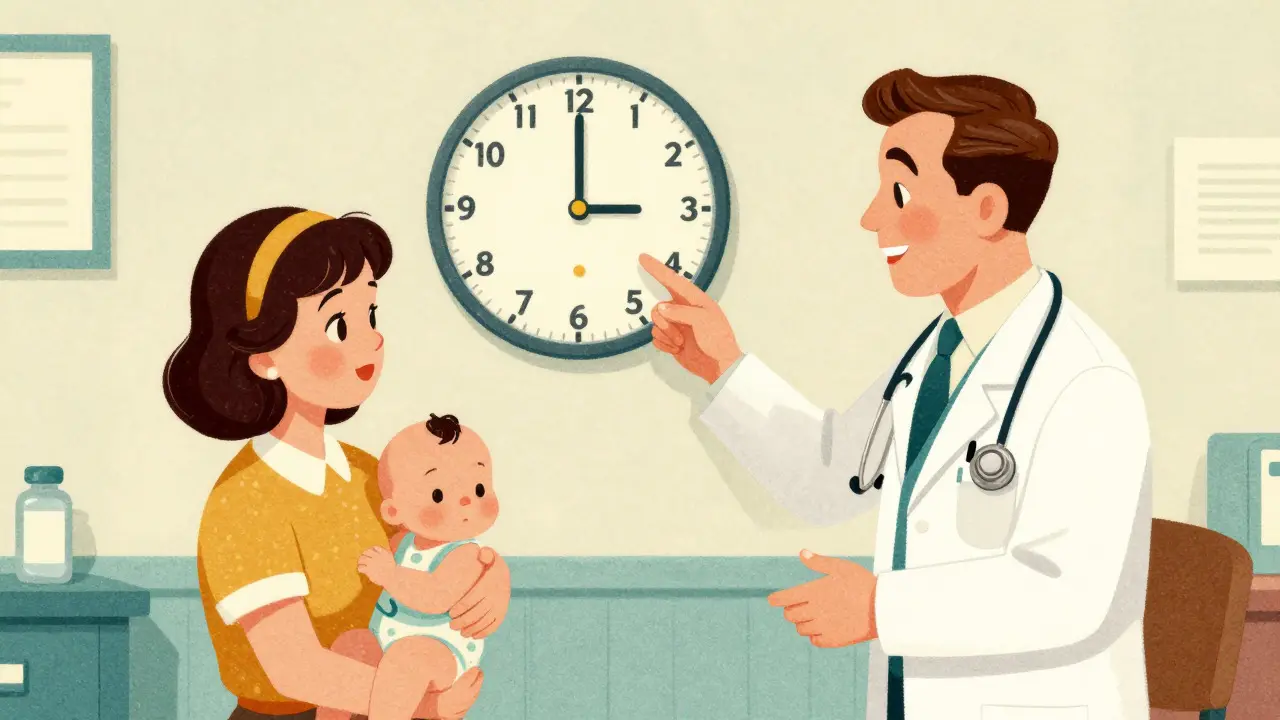 Un médecin expliquant les délais critiques à une jeune mère avec son bébé